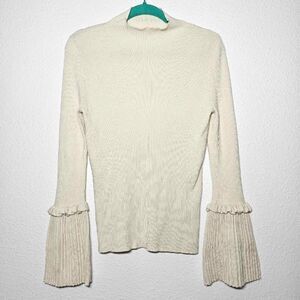 Philosophy medium ribbed long bell sleeves ruffle turtle neck shirt Cream
